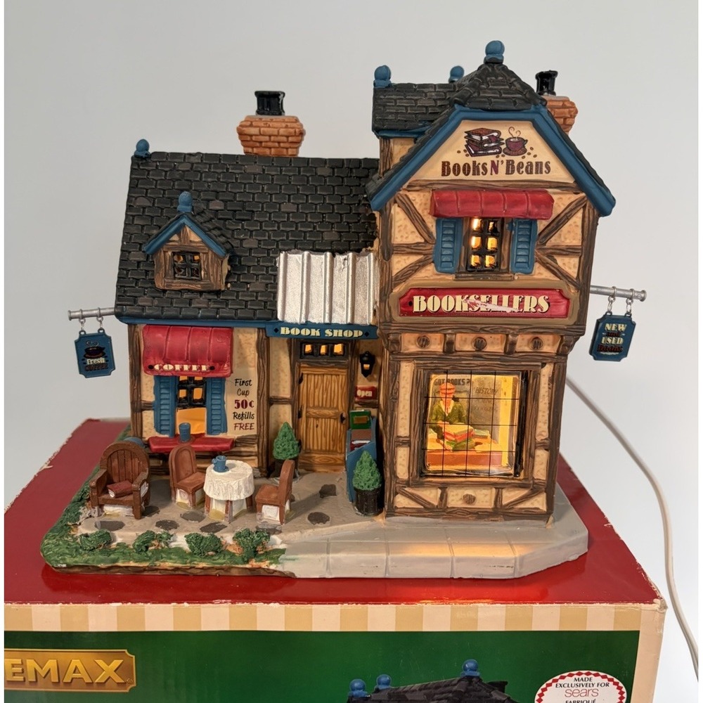 Lemax Books N' Beans Booksellers Book Shop Lighted Village